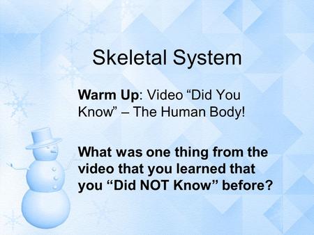 Skeletal System Warm Up: Video “Did You Know” – The Human Body!