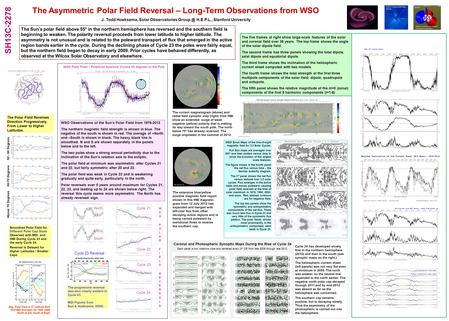 The Asymmetric Polar Field Reversal – Long-Term Observations from WSO J. Todd Hoeksema, Solar Observatories H.E.P.L., Stanford University SH13C-2278.