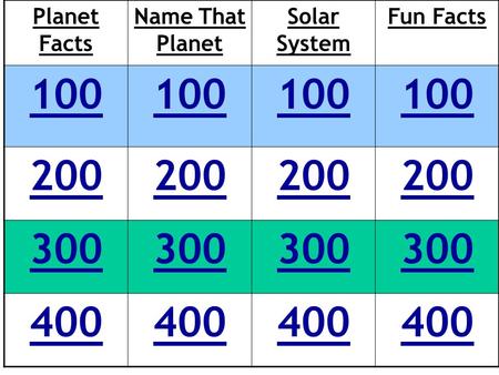 Planet Facts Name That Planet Solar System Fun Facts 100 200 300 400.