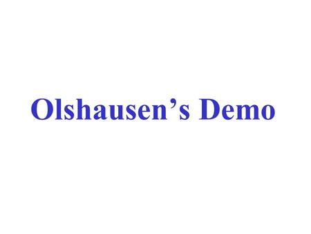 Olshausen’s Demo. 1.The Training set ?  Natural Images (Olhausen’s database)  How much do we learn ?  face database and car database 2.The Sparseness.