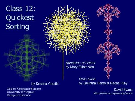 David Evans  Class 12: Quickest Sorting CS150: Computer Science University of Virginia Computer Science Rose Bush by Jacintha.