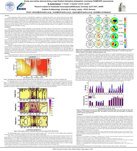 Gravity wave activity observed during a major Southern Hemisphere stratospheric warming by CHAMP/GPS measurements M. Venkat Ratnam 1, T. Tsuda 1, Y. Aoyama.