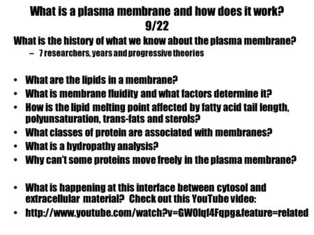 What is a plasma membrane and how does it work? 9/22