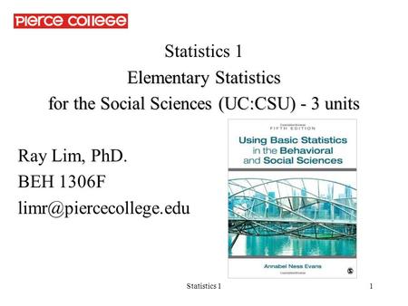 Elementary Statistics for the Social Sciences (UC:CSU) - 3 units