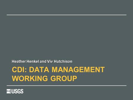 CDI: DATA MANAGEMENT WORKING GROUP Heather Henkel and Viv Hutchison.