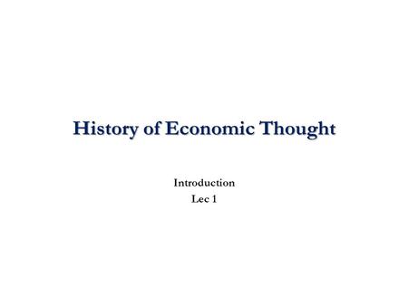 History of Economic Thought