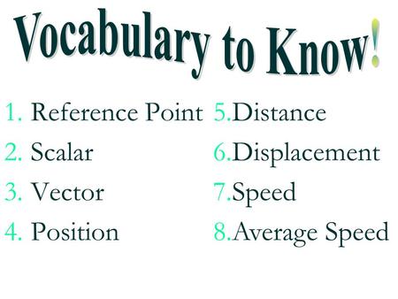 Reference Point Scalar Vector Position Distance Displacement Speed