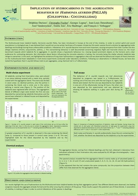 I MPLICATION OF HYDROCARBONS IN THE AGGREGATION BEHAVIOUR OF H ARMONIA AXYRIDIS (PALLAS) (C OLEOPTERA : C OCCINELLIDAE ) Contact : Ir. Durieux Delphine.