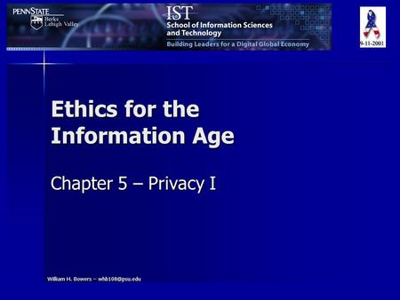 William H. Bowers – Ethics for the Information Age Chapter 5 – Privacy I.