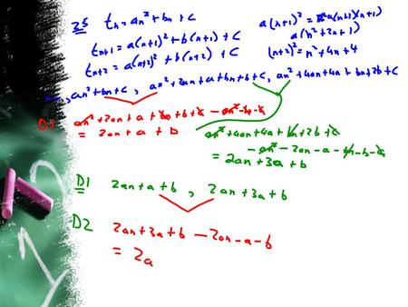 Quadratic t n = an 2 + bn + c Ex: Find the generating function for the following: A) 2, 7, 16, 29, 46, 67,... 3204/5 students can do a Quad Reg on the.