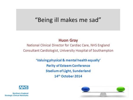 “Being ill makes me sad” Huon Gray National Clinical Director for Cardiac Care, NHS England Consultant Cardiologist, University Hospital of Southampton.