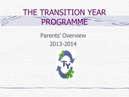 THE TRANSITION YEAR PROGRAMME Parents’ Overview 2013-2014.