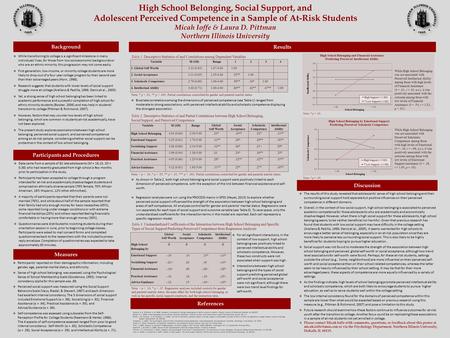  Participants’ reported on their demographic information, including gender, age, parental marital status, and ethnicity.  Sense of high school belonging.