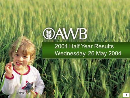 1 2004 Half Year Results Wednesday, 26 May 2004. 2 Andrew Lindberg Managing Director, AWB Limited.