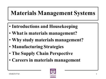 Materials Management Systems