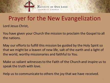 Prayer for the New Evangelization