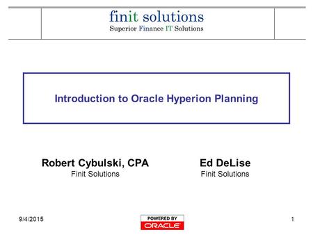 Introduction to Oracle Hyperion Planning