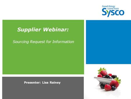 Supplier Webinar: Sourcing Request for Information Presenter: Lisa Rainey.