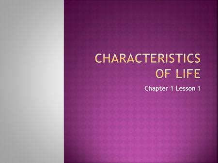 Chapter 1 Lesson 1.  All living things are organized.  They grow and develop.  They reproduce.  They respond.  They maintain certain internal conditions.