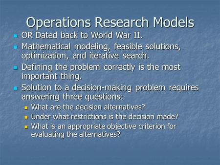 Operations Research Models