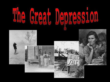 1929-1939 Stock market crash Stock Market Crash, Black Tues. Oct. 29, 1929 Didn’t realize the effect it would have No money to replenish what was borrowed.