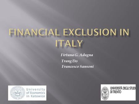 Firtuna G. Adugna Trang Do Francesco Sansoni. Introduction 1. Level and structure of financial exclusion 2. Causes and consequences of financial exclusion.