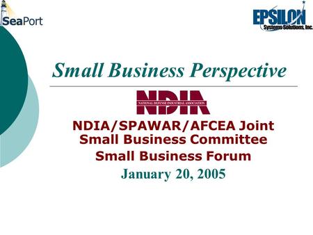 Small Business Perspective NDIA/SPAWAR/AFCEA Joint Small Business Committee Small Business Forum January 20, 2005.