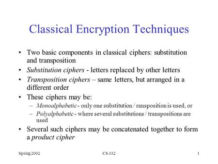 Classical Encryption Techniques