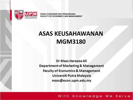 ASAS KEUSAHAWANAN MGM3180 Dr Mass Hareeza Ali