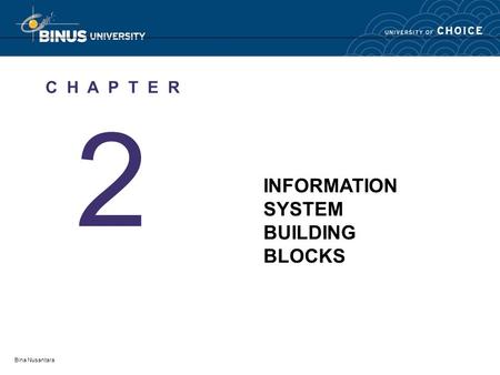 Bina Nusantara 2 C H A P T E R INFORMATION SYSTEM BUILDING BLOCKS.