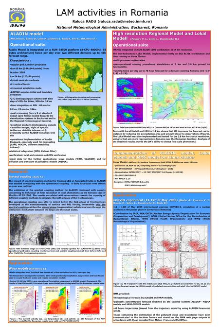 LAM activities in Romania Raluca RADU National Meteorological Administration, Bucharest, Romania ALADIN model ALADIN model.