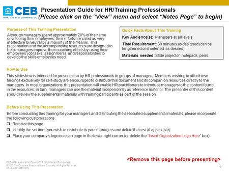 © 2010 The Corporate Executive Board Company. All Rights Reserved. HRLC-AD6129510SYN 1 CEB HR Leadership Council TM For Midsized Companies Purpose of This.