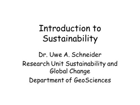 Introduction to Sustainability