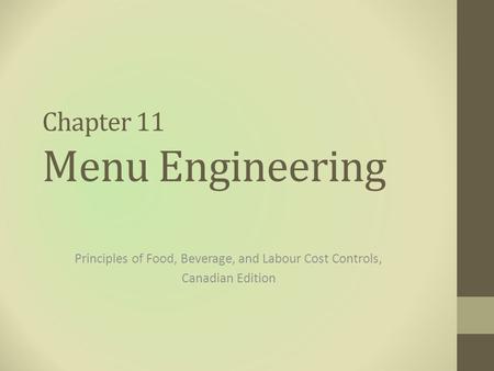 Chapter 11 Menu Engineering