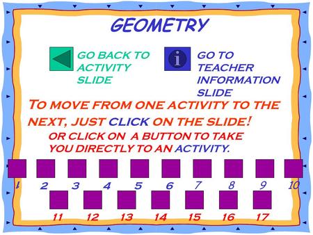 GEOMETRY GO BACK TO ACTIVITY SLIDE GO TO TEACHER INFORMATION SLIDE