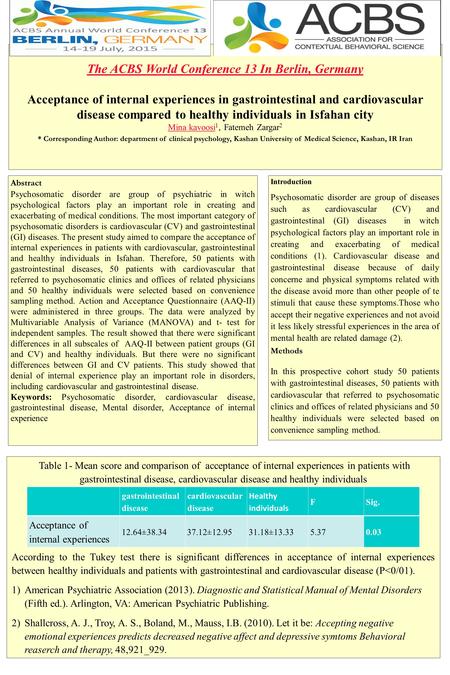 Abstract Psychosomatic disorder are group of psychiatric in witch psychological factors play an important role in creating and exacerbating of medical.