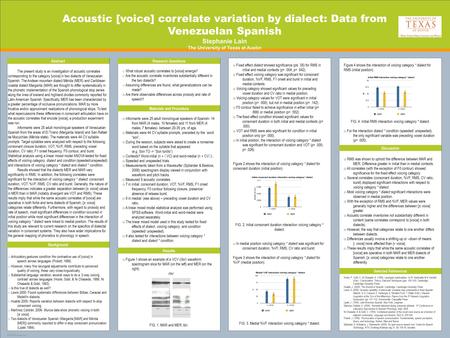 TEMPLATE DESIGN © 2008 www.PosterPresentations.com Acoustic [voice] correlate variation by dialect: Data from Venezuelan Spanish Stephanie Lain The University.