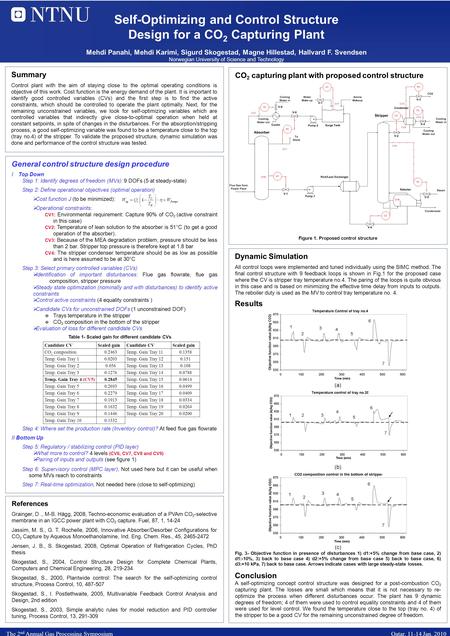 GHGT-8 Self-Optimizing and Control Structure Design for a CO 2 Capturing Plant Mehdi Panahi, Mehdi Karimi, Sigurd Skogestad, Magne Hillestad, Hallvard.
