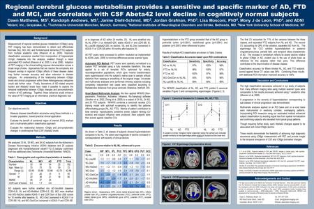 TEMPLATE DESIGN © 2008 www.PosterPresentations.com All PET scans were processed to uniform resolution as implemented by ADNI (Joshi, 2009) to minimize.