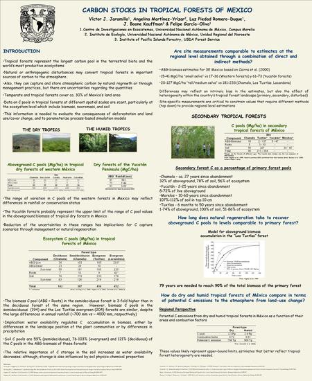 CARBON STOCKS IN TROPICAL FORESTS OF MEXICO Víctor J. Jaramillo 1, Angelina Martínez-Yrízar 2, Luz Piedad Romero-Duque 1, J. Boone Kauffman 3 & Felipe.