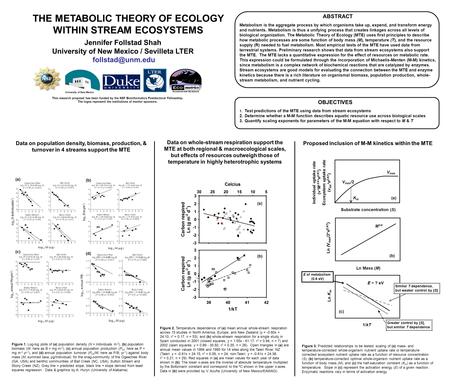 THE METABOLIC THEORY OF ECOLOGY WITHIN STREAM ECOSYSTEMS This research proposal has been funded by the NSF Bioinformatics Postdoctoral Fellowship. The.