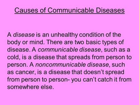 Causes of Communicable Diseases