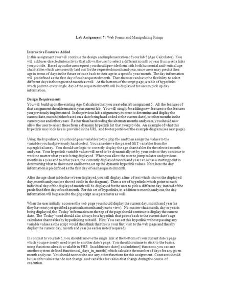 Lab Assignment 7 | Web Forms and Manipulating Strings Interactive Features Added In this assignment you will continue the design and implementation of.