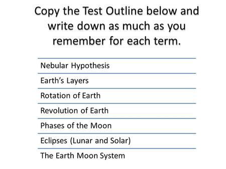 Nebular Hypothesis Earth’s Layers Rotation of Earth