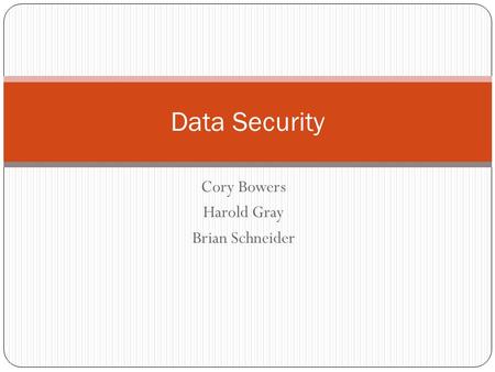 Cory Bowers Harold Gray Brian Schneider Data Security.