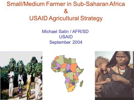 Small/Medium Farmer in Sub-Saharan Africa & USAID Agricultural Strategy Michael Satin / AFR/SD USAID September 2004.