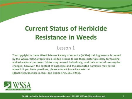 Current Status of Herbicide Resistance in Weeds