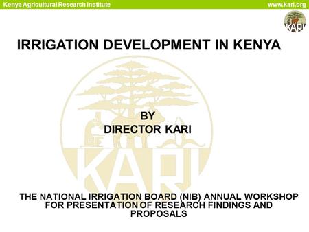 IRRIGATION DEVELOPMENT IN KENYA