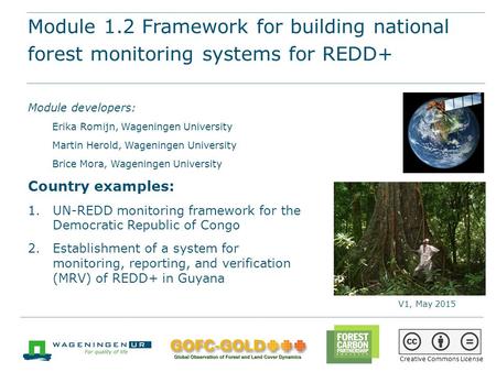 Module 1.2 Framework for building national forest monitoring systems for REDD+ REDD+ training materials by GOFC-GOLD, Wageningen University, World Bank.