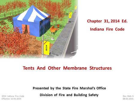 Presented by the State Fire Marshal’s Office Division of Fire and Building Safety 2014 Indiana Fire Code Effective 12-01-2014 Chapter 31, 2014 Ed. Indiana.